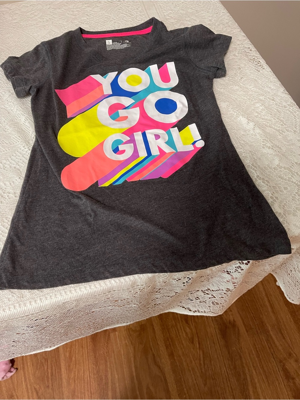 Xersion Charcoal Tee with Neon 'YOU GO GIRL!' Graphic